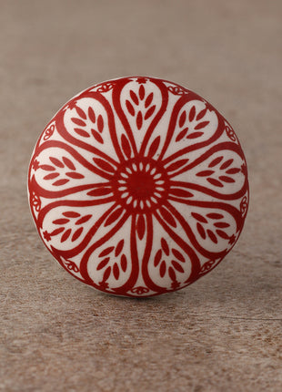 Red and White Round Design Screen Printed Drawer Knobs