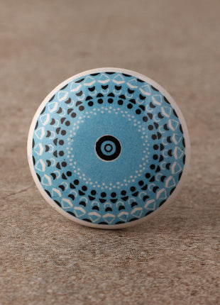 Round Turquoise Color Screen Printed Cabinet Knob