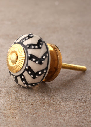 Stylish Cream Ceramic Drawer Cabinet Knob With Black Design