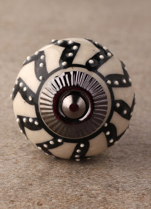 Stylish Cream Ceramic Drawer Cabinet Knob With Black Design