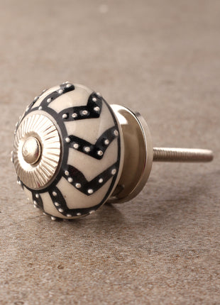 Stylish Cream Ceramic Drawer Cabinet Knob With Black Design