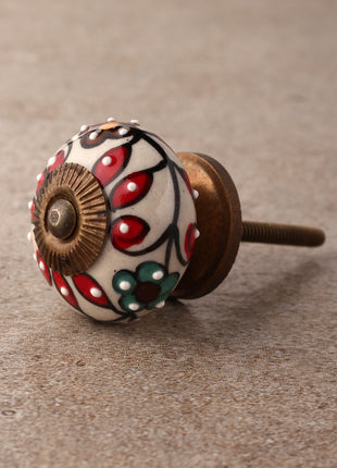 Handmade Multicolor Print On White Ceramic Drawer Knob