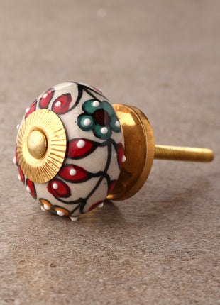 Handmade Multicolor Print On White Ceramic Drawer Knob