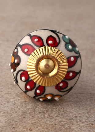 Handmade Multicolor Print On White Ceramic Drawer Knob