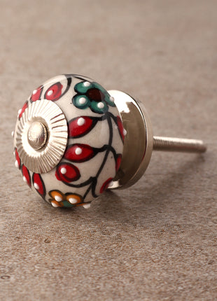 Handmade Multicolor Print On White Ceramic Drawer Knob