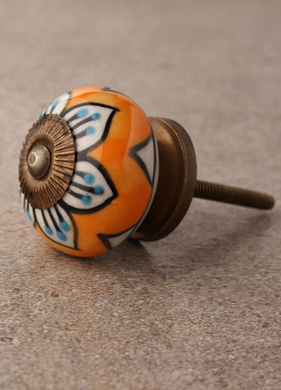 Orange Round Ceramic Dresser Knob With White Flower