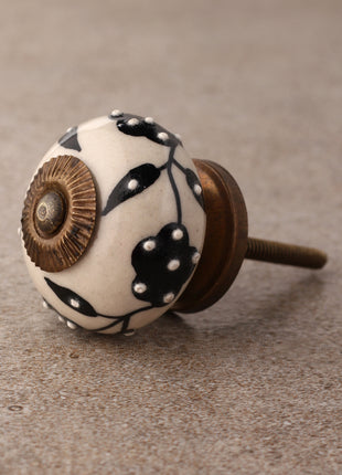 Well Designed Cream Ceramic Dresser Cabinet Knob With Black Leaves