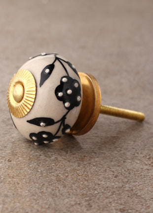 Well Designed Cream Ceramic Dresser Cabinet Knob With Black Leaves