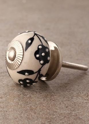 Well Designed Cream Ceramic Dresser Cabinet Knob With Black Leaves