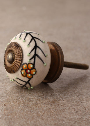 White Ceramic Door Knob With Multicolor Floral Design