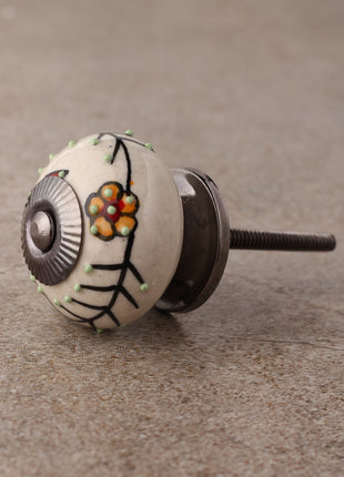 White Ceramic Door Knob With Multicolor Floral Design