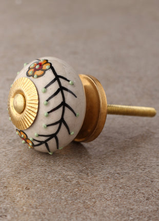 White Ceramic Door Knob With Multicolor Floral Design