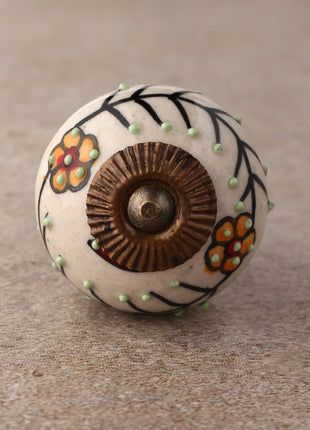 White Ceramic Door Knob With Multicolor Floral Design