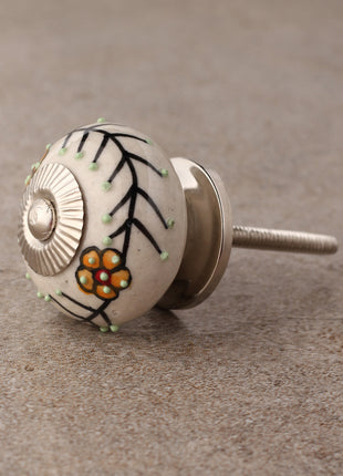 White Ceramic Door Knob With Multicolor Floral Design