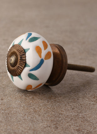 White Ceramic Kitchen Cabinet Knob With Colorful Print