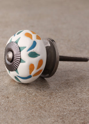 White Ceramic Kitchen Cabinet Knob With Colorful Print