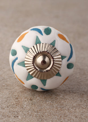 White Ceramic Kitchen Cabinet Knob With Colorful Print