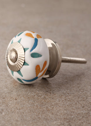 White Ceramic Kitchen Cabinet Knob With Colorful Print