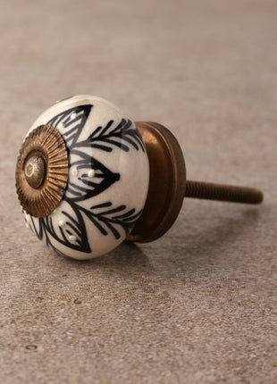 Hand Crafted White Ceramic Knob With Black Print