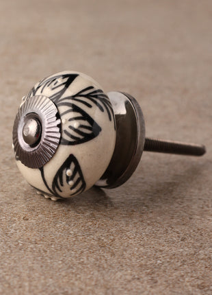 Hand Crafted White Ceramic Knob With Black Print