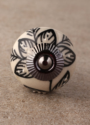 Hand Crafted White Ceramic Knob With Black Print