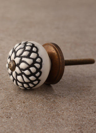 Stylish White Ceramic Dresser Knob With Black Floral Print