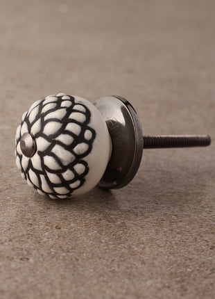 Stylish White Ceramic Dresser Knob With Black Floral Print