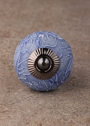 Handmade Purple Ceramic Dresser Knob With Embossed Design