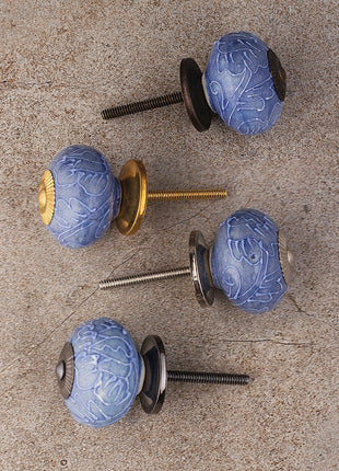 Handmade Purple Ceramic Dresser Knob With Embossed Design