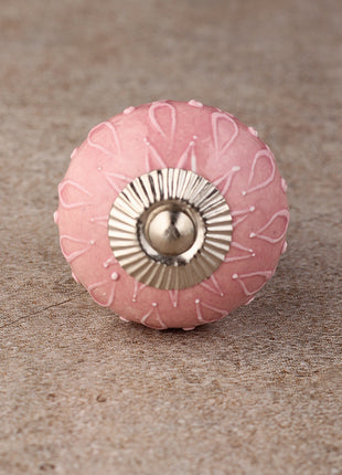 Pink Ceramic Dresser Knob With Embossed Design