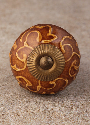 Brown Kitchen Cabinet Knob With Light Brown Embossed Design