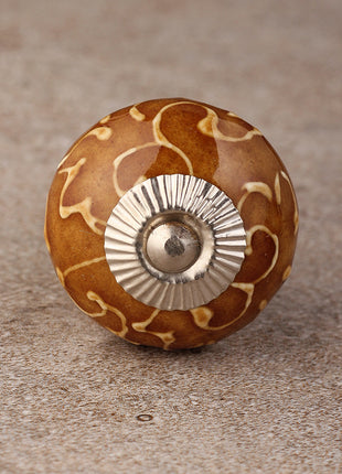 Brown Kitchen Cabinet Knob With Light Brown Embossed Design