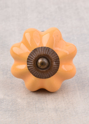 Flower Shaped Solid Mustard Ceramic Drawer Knob