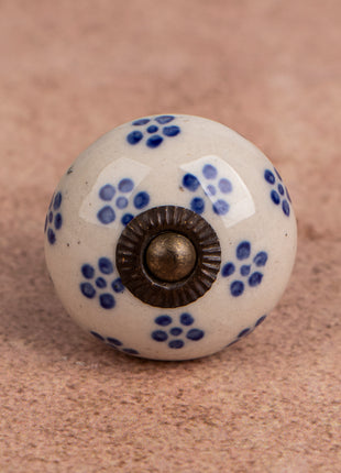 Unique White Royal Ceramic Cabinet Knob With Small Black Flowers