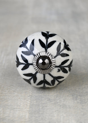 Stylish White Ceramic Kitchen Cabinet Knob With Black Leaves