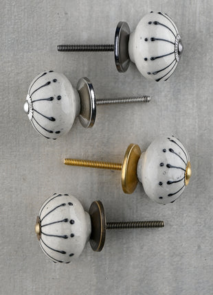 White Ceramic Drawer Cabinet Knob With Black Spiral Lines