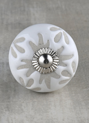 White Ceramic Embossed Floral Design Door Knob