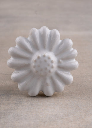 Handmade White Embossed Daisy Flower Shape Ceramic Knob