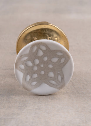 Handmade Off White Round Star Design Ceramic Knob
