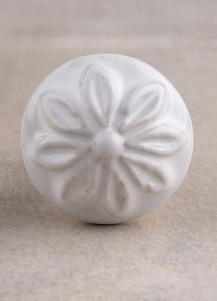 Handmade Round White Floral Design Ceramic Knob