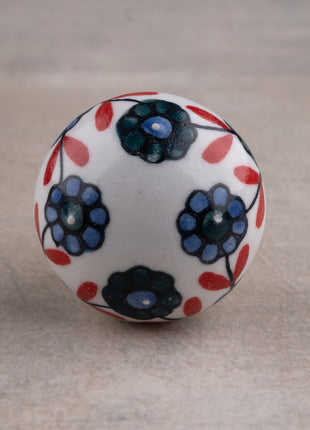 Handmade Round White Base Floral Design Ceramic Knob