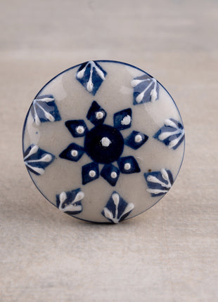 Handmade Round Off White Base Embossed Floral Design Ceramic Knob