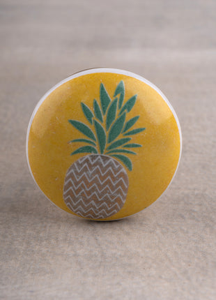 Handmade Round Yellow Base Pine Apple Design Ceramic Knob