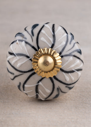 Handmade Round Off-White Base Floral Design Ceramic Knob