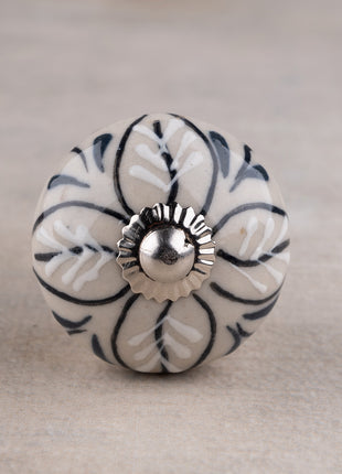 Handmade Round Off-White Base Floral Design Ceramic Knob