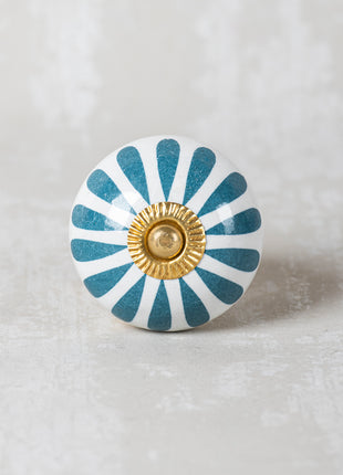 Turquoise Flower On White Ceramic Cabinet Knob