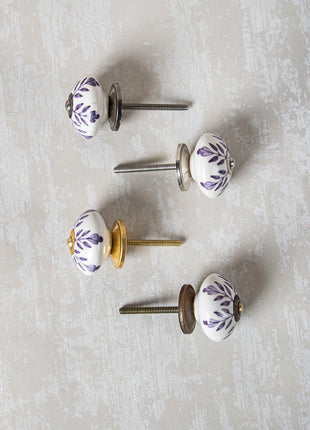 Light Purple Design On White Ceramic Cabinet Knob