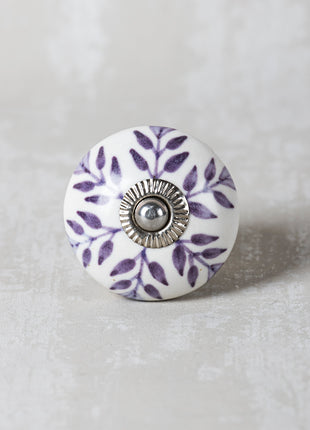 Light Purple Design On White Ceramic Cabinet Knob