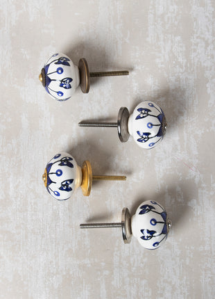 Blue Design On White Ceramic Knob