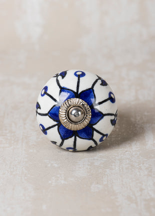 Blue Design On White Ceramic Knob